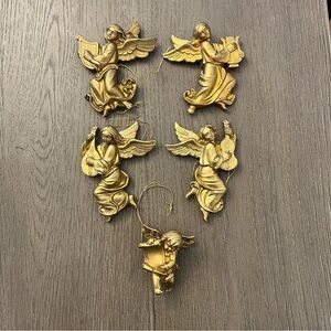 Vintage Italian Gold Angel Ornaments Set of 5 – Musical Cherub Angels